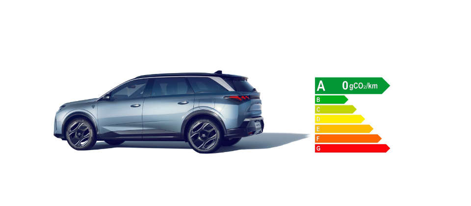 Peugeot e-5008 синього кольору, вигляд з лівого боку