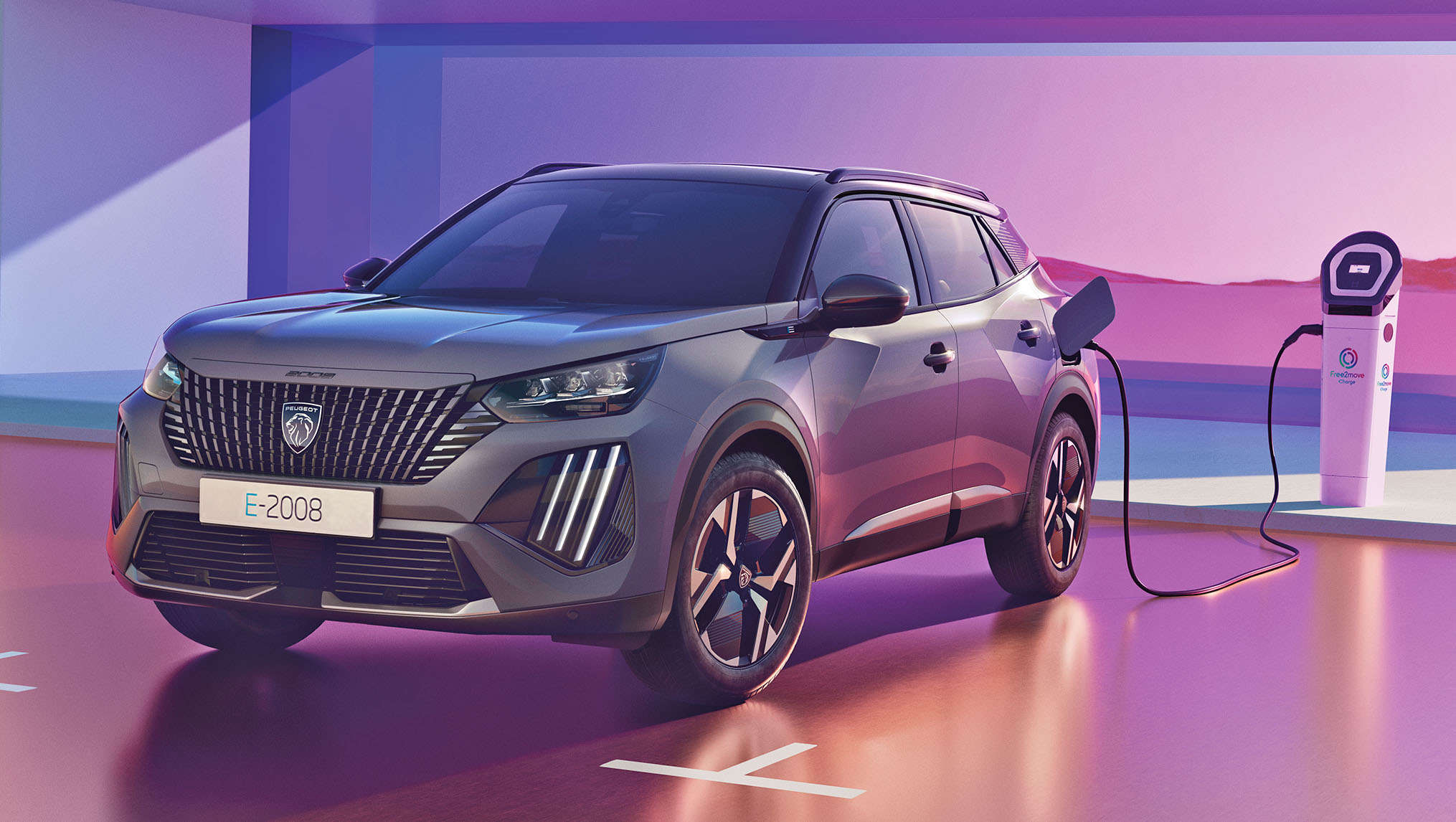 Peugeot e-2008, вигляд спереду з лівого боку