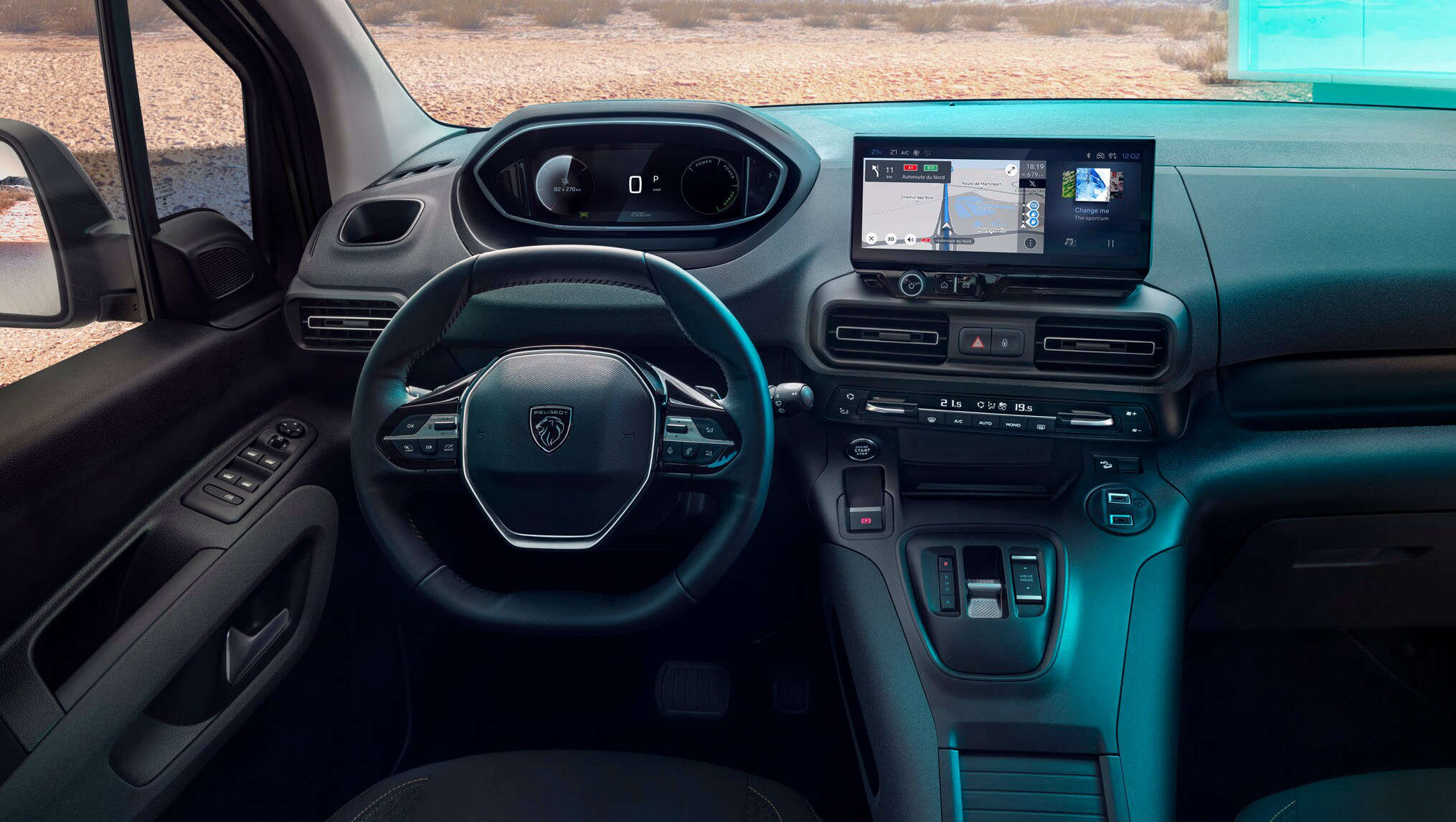 Салон Peugeot e-Rifter, кермо й передня панель